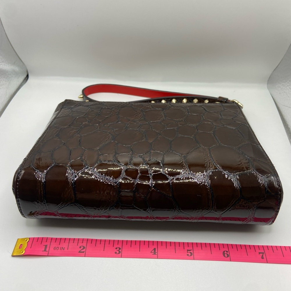 Christian Louboutin Cabata Croc Embossed Soft Pouch Spike Wristlet Mini - Picture 8 of 16